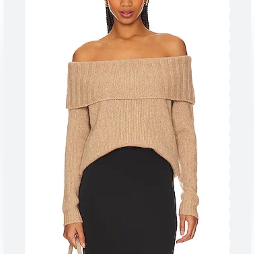 Favorite Daughter Andrea sweater Off-Shoulder Camel soft knit top $378 XS